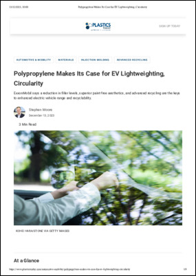 During an exclusive interview with Plastic Today, Olivier Lorge shares how ExxonMobil's polypropylene can help enabling lightweight of EVs.