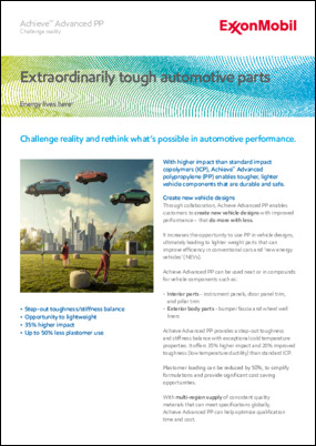 Challenge reality and rethink what’s possible in automotive performance using Achieve™ Advanced PP.