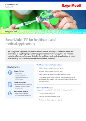 ExxonMobil™ PP is a versatile material that can offer cost-effective performance flexibility for healthcare and medical applications.