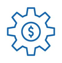 Icon of a dollar sign within a gear describing cost optimization opportunities.