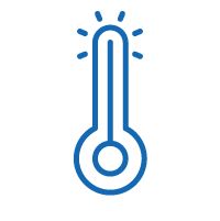 Icon of a thermometer with heat describing high-heat resistance.