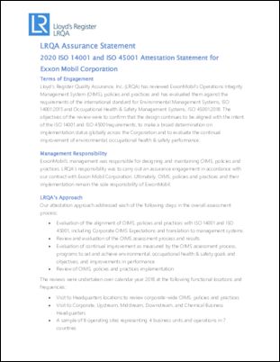 Lloyd’s Register Assurance (LRQA) Statement 2020 ISO 14001 and ISO 45001
