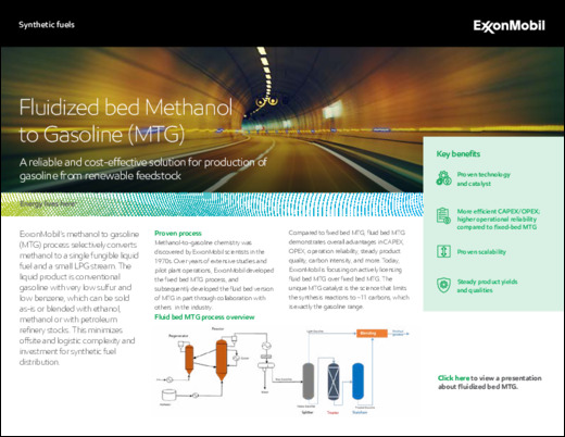 Fluidized bed Methanol to Gasoline (MTG), a reliable and cost-effective solution for production of gasoline from renewable feedstock