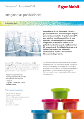 Los polímeros de alto desempeño Vistamaxx™ proporcionan nuevas posibilidades para mejorar y ampliar las propiedades del polipropileno (PP) y así satisfacer requisitos específicos de las aplicaciones.