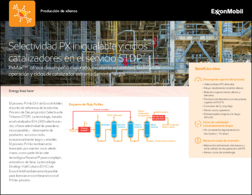 Descubra cómo el proceso PxMax℠ de ExxonMobil ofrece una selectividad de paraxileno y unos rendimientos de producto inigualables.