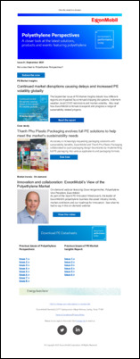 Here is the latest issue of Polyethylene Perspectives, a monthly newsletter dedicated to the polyethylene industry. 
